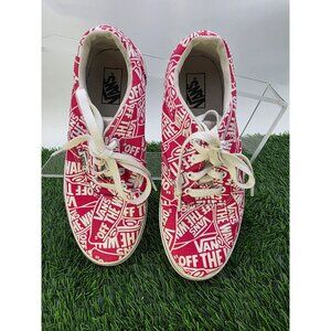 Kids Vans Off The Wall Logo Red‎ & White Canvas Lace-Up Sneakers Youth sz 3.5